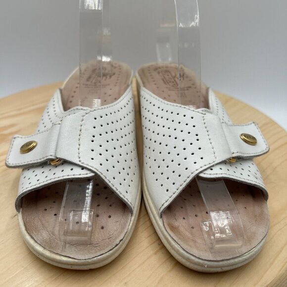 Fly Flot Leather Sandal Slides Womens 7.5 39 White Comfort Shoe Anatomic Italian - Picture 3 of 11